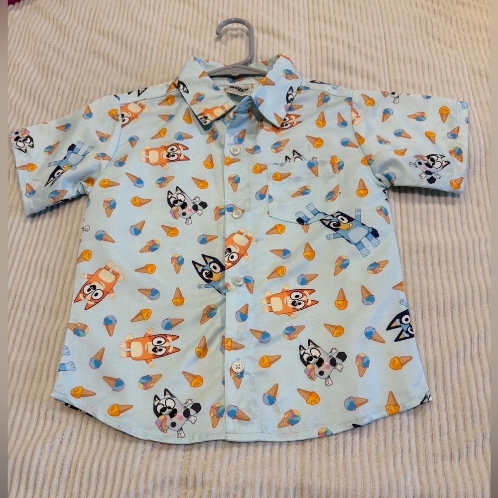 Bluey Print Button Down Shirt Satin